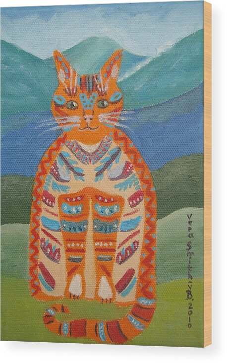 Red Cat Wood Print featuring the painting Egyptian Don Juan by Vera Smith