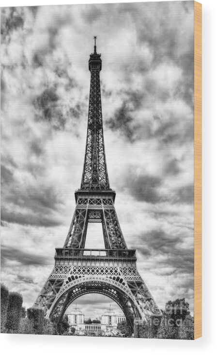 Eiffel Tower In Paris 3 Bw Wood Print featuring the photograph Eiffel Tower In Paris 3 BW by Mel Steinhauer