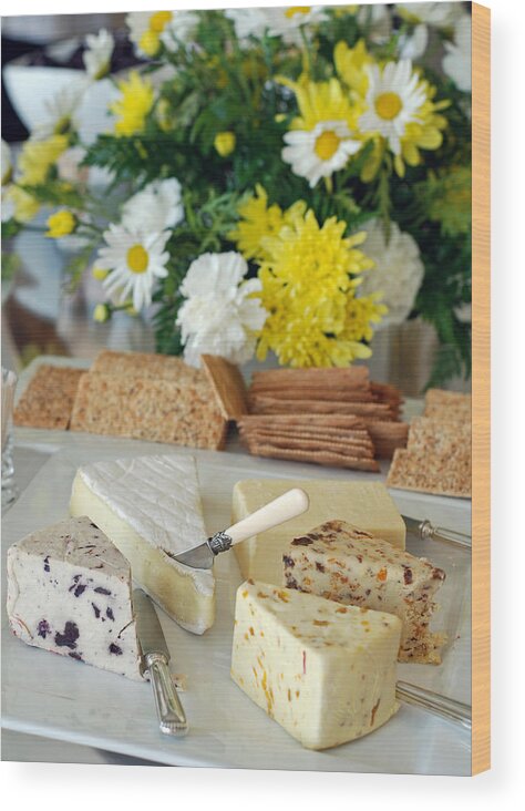 Cheese And Crackers Wood Print featuring the photograph Elegant Cheese Buffet by Connie Fox