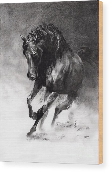 Charcoal Wood Print featuring the drawing Equine by Paul Davenport