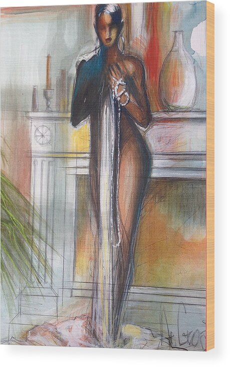 Nude Wood Print featuring the painting Esmeralda by Gregory DeGroat