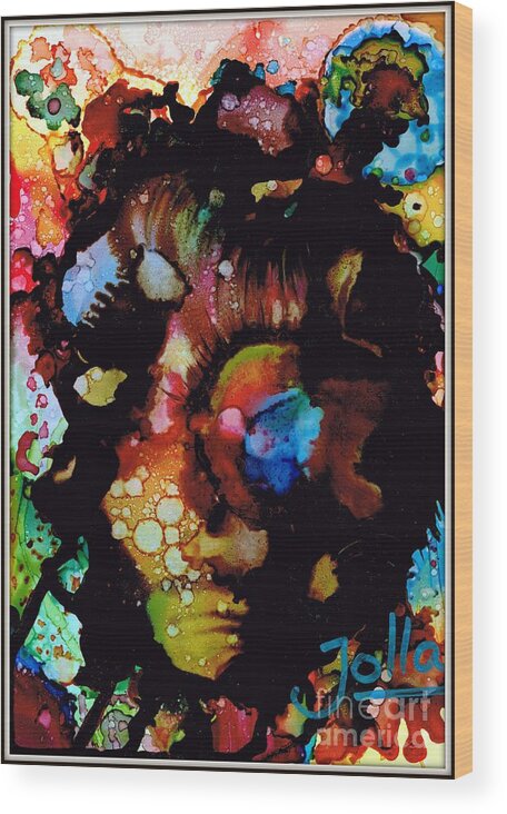 Alcohol Ink Wood Print featuring the painting Face To Face.. by Jolanta Anna Karolska