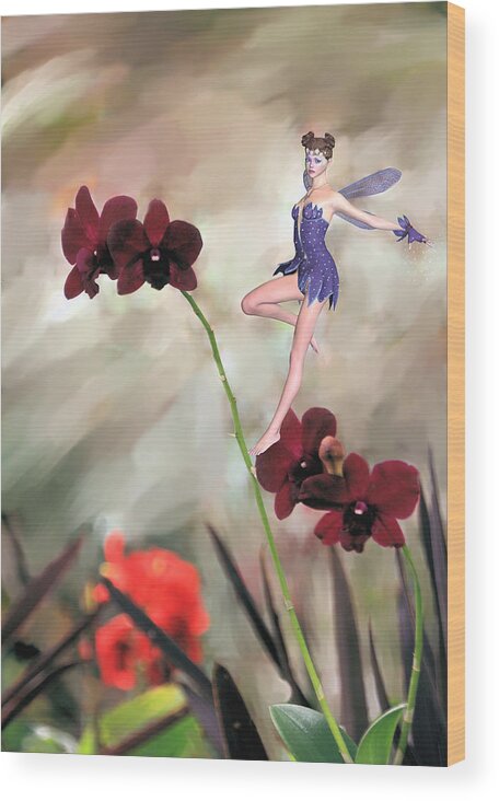 Fairy Wood Print featuring the photograph Fairy in the Orchid Garden by Rosalie Scanlon