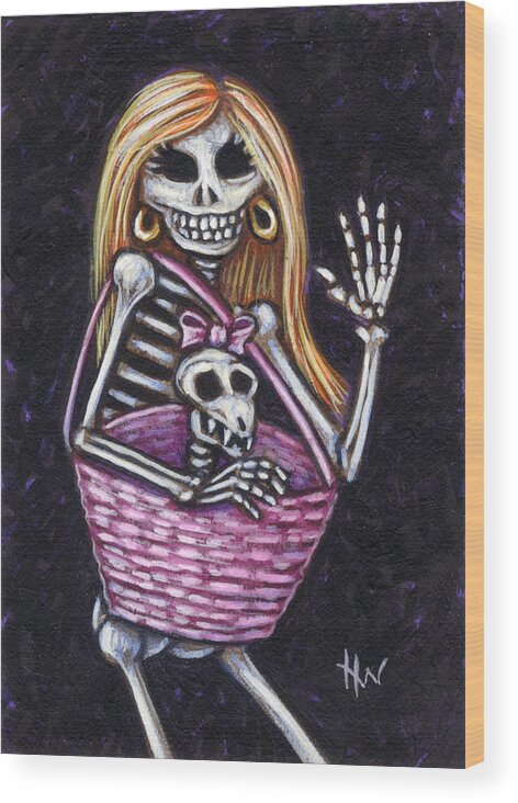 Skeleton Wood Print featuring the painting Famous 4 Ever by Holly Wood