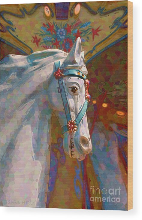 Carousel Wood Print featuring the photograph fantasy carousel horse - Carousel Lights by Sharon Hudson