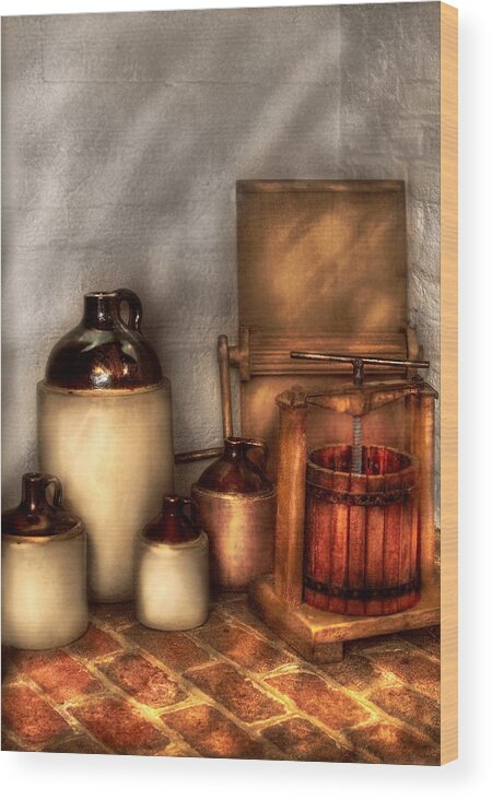 Savad Wood Print featuring the photograph Farm - Bottles - Let's make some apple juice by Mike Savad
