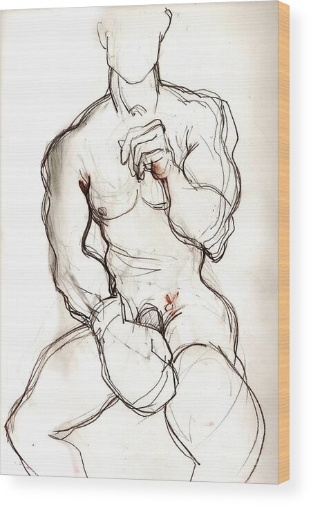 Boxer Wood Print featuring the drawing Fight Boy Getting Ready by Carolyn Weltman