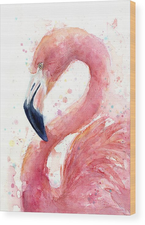 Flamingo Wood Print featuring the painting Flamingo Watercolor Painting by Olga Shvartsur