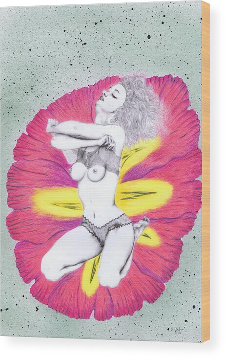 Erotic Wood Print featuring the mixed media Flower. by Kenneth Clarke