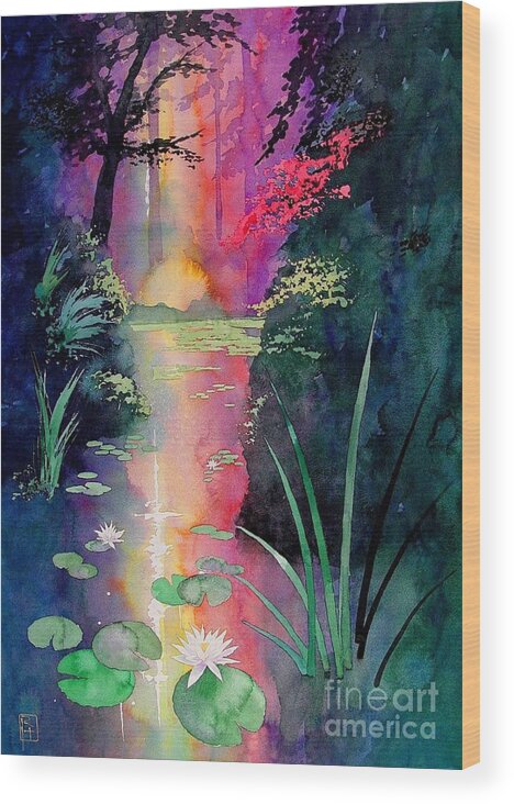 Watercolor Wood Print featuring the painting Forest Pond by Robert Hooper