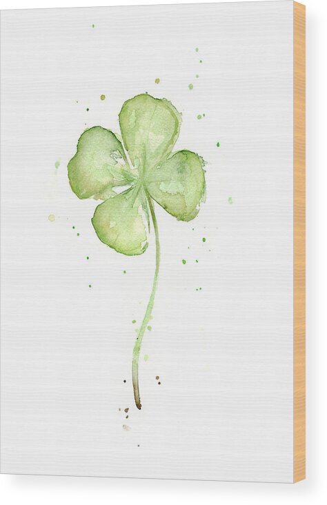 St Patricks Wood Print featuring the painting Four Leaf Clover Lucky Charm by Olga Shvartsur
