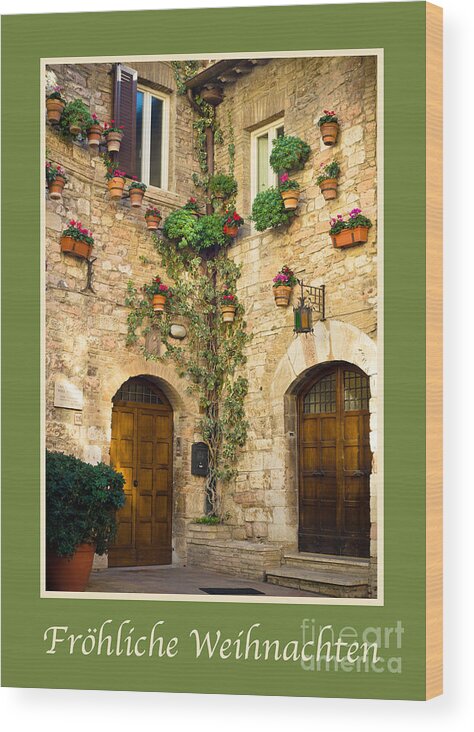 German Wood Print featuring the photograph Frohliche Weihnachten with a Corner of Assisi by Prints of Italy