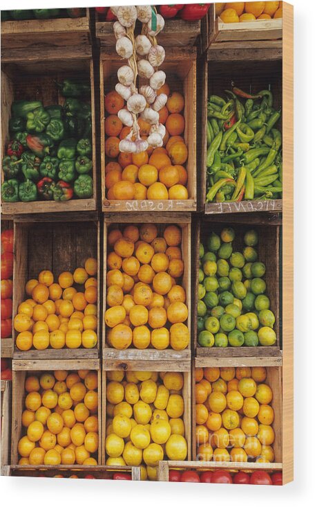 Street Market Wood Print featuring the photograph Fruits And Vegetables In Open-air Market by William H. Mullins