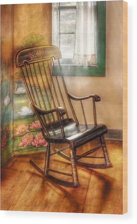 Savad Wood Print featuring the photograph Furniture - Chair - The rocking chair by Mike Savad