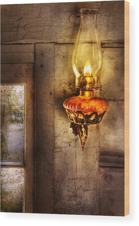 Savad Wood Print featuring the photograph Furniture - Lamp - Kerosene Lamp by Mike Savad