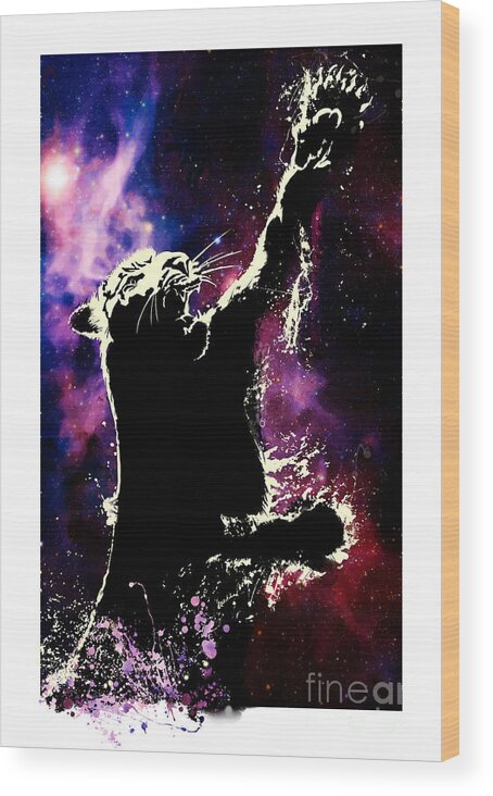 Space Wood Print featuring the painting Galactic Tiger by Sassan Filsoof