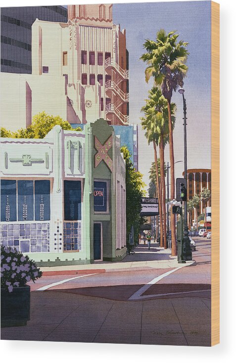 California Wood Print featuring the painting Gale Cafe on Wilshire Blvd Los Angeles by Mary Helmreich