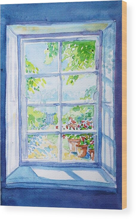 Garden Path Wood Print featuring the painting Garden Path through a Summer Window by Trudi Doyle