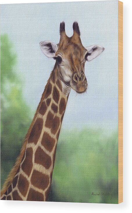 Giraffe Wood Print featuring the painting Giraffe Painting by Rachel Stribbling