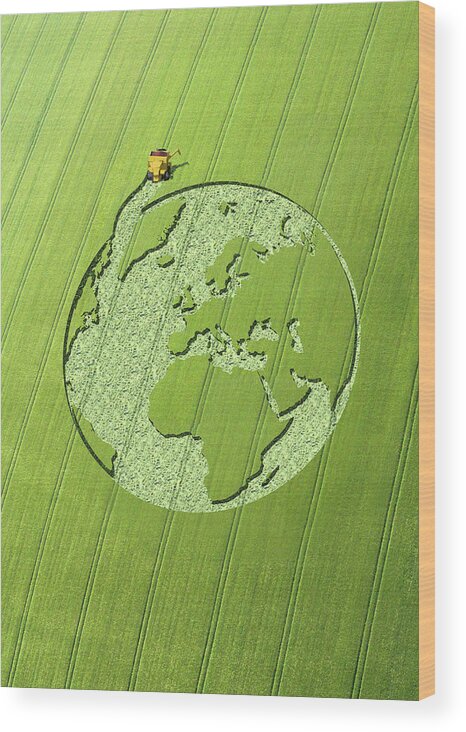 Abundance Wood Print featuring the photograph Globe Crop Circle In Green Field by Ikon Ikon Images