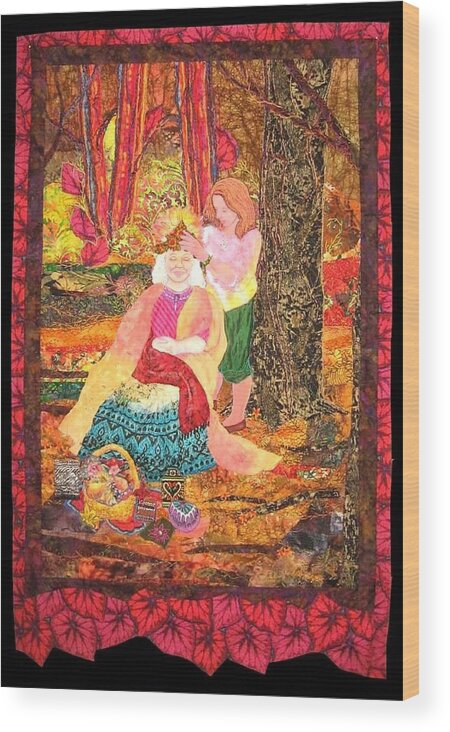 `nature Wood Print featuring the tapestry - textile Goddess Crowning by Carol Bridges