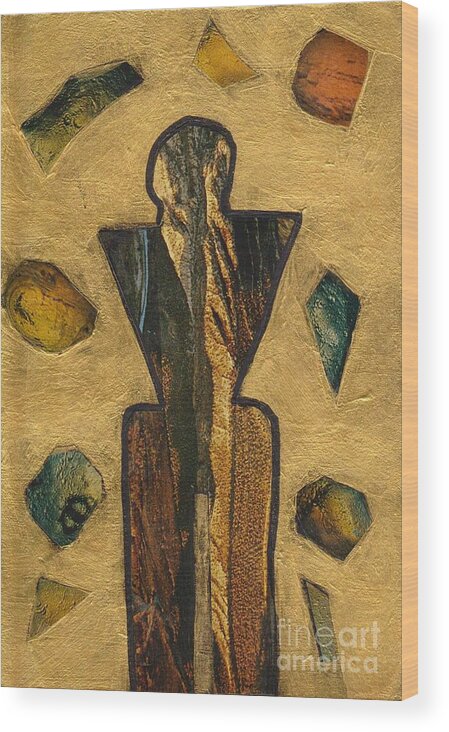 Gold Wood Print featuring the painting Gold Black Male Gems by Patricia Cleasby