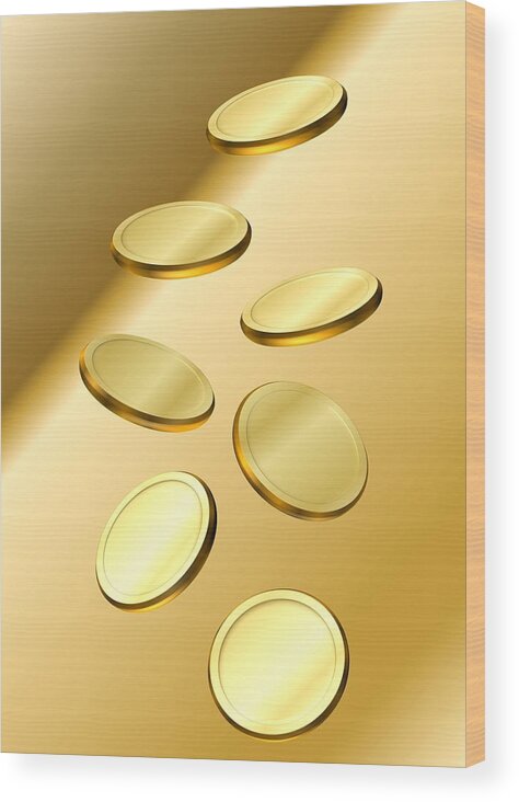 Coins Wood Print featuring the digital art Gold Coins by Cyril Maza