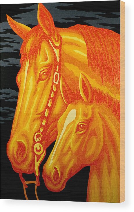 Horse Wood Print featuring the painting Golden Madonna and Child by Steve Fields