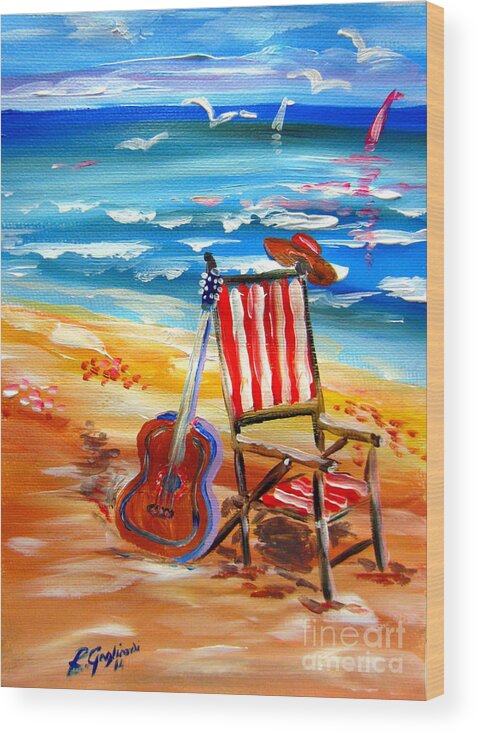 Beach Wood Print featuring the painting Gone fishing by Roberto Gagliardi