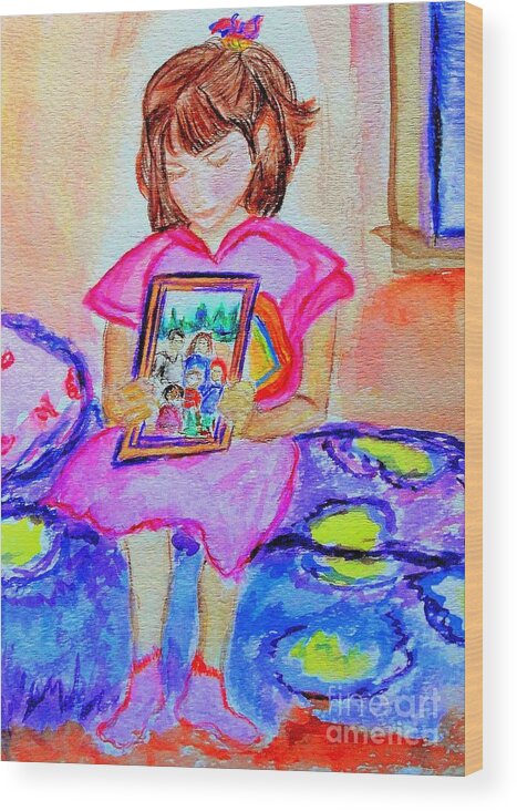 Little Girl Wood Print featuring the painting Good Night Family-Love Olivia by Helena Bebirian