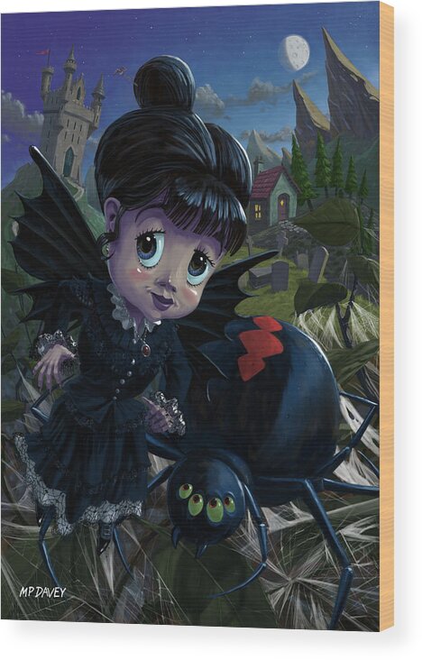 Fairy Wood Print featuring the digital art Goth girl fairy with spider widow by Martin Davey
