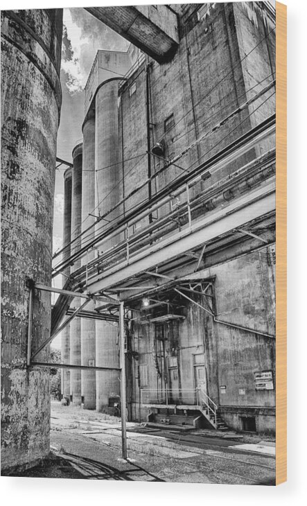 Bw Wood Print featuring the photograph Grain Mill Silo by Paul W Faust - Impressions of Light