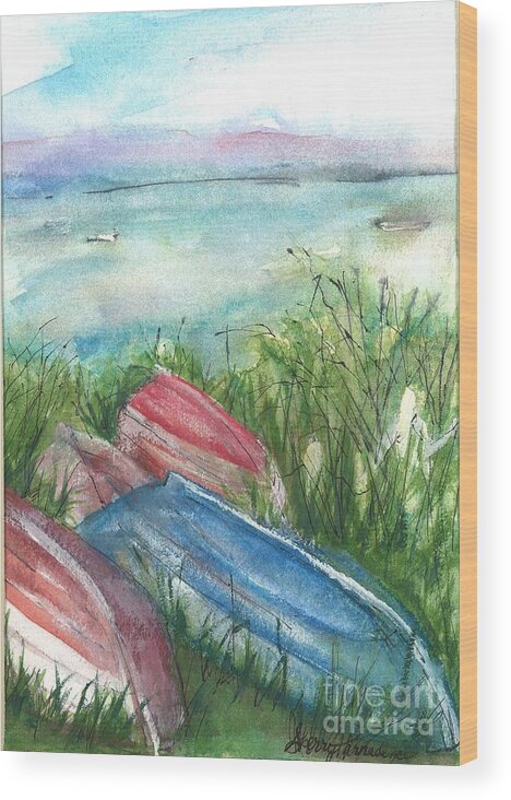 Boats Wood Print featuring the painting Gull Lake Summer by Sherry Harradence