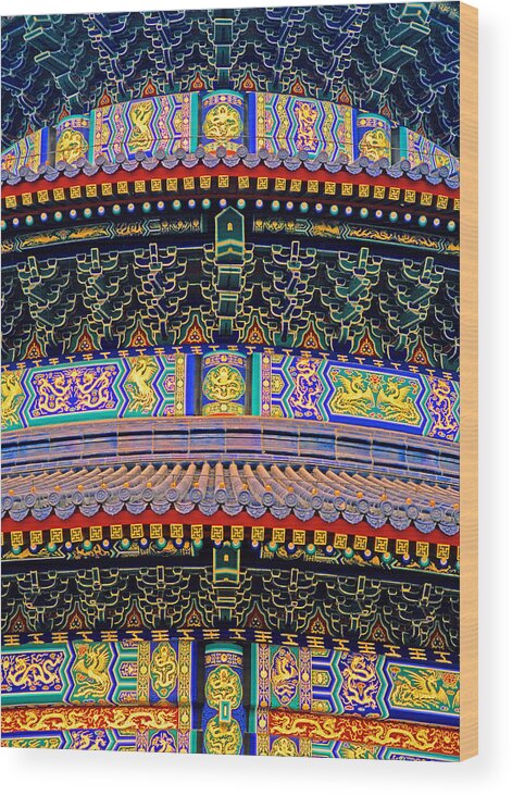 Beijing Wood Print featuring the photograph Hall of Prayer detail by Dennis Cox