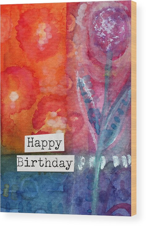 #faaAdWordsBest Wood Print featuring the painting Happy Birthday- watercolor floral card by Linda Woods