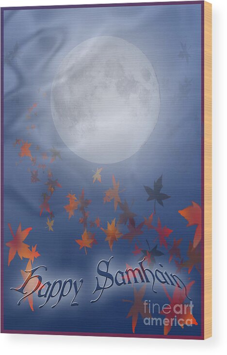 Autumn Wood Print featuring the digital art Happy Samhain Moon and Veil by Melissa A Benson