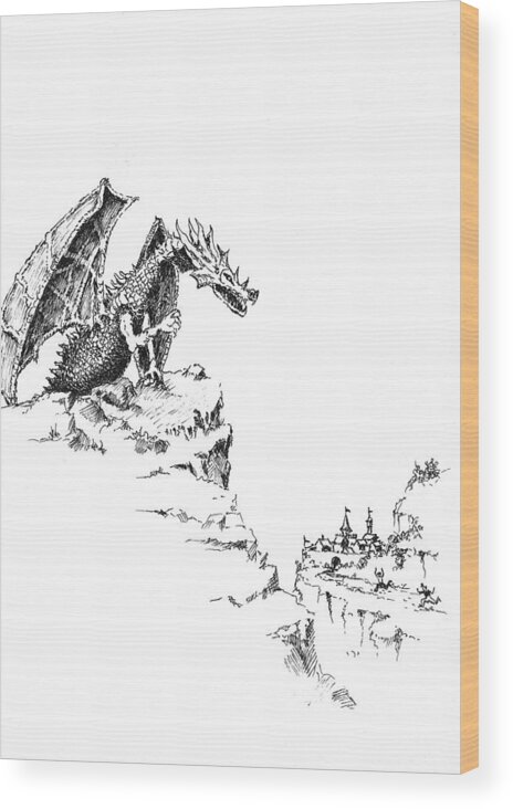 Dragon Wood Print featuring the drawing Hello There by Sam Sidders