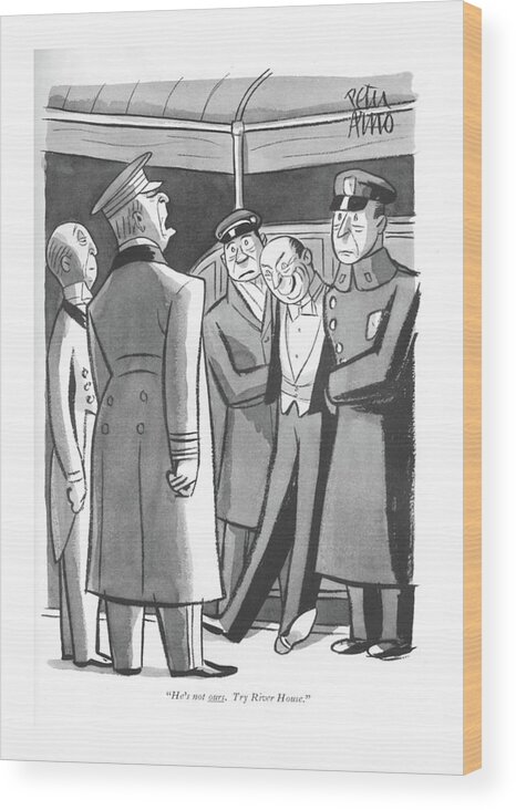 108752 Par Peter Arno Wood Print featuring the drawing He's Not Ours by Peter Arno