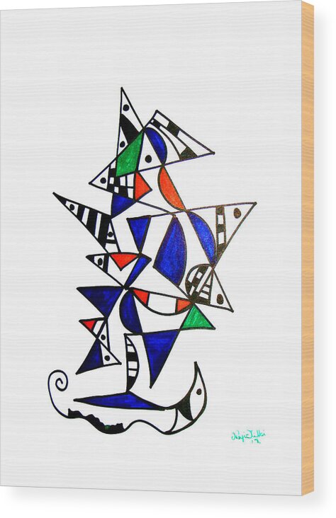 Abstract Wood Print featuring the drawing Holiday by Nafiz Tilki