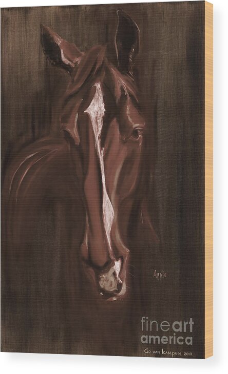 Horse Wood Print featuring the painting Horse Apple warm brown by Go Van Kampen