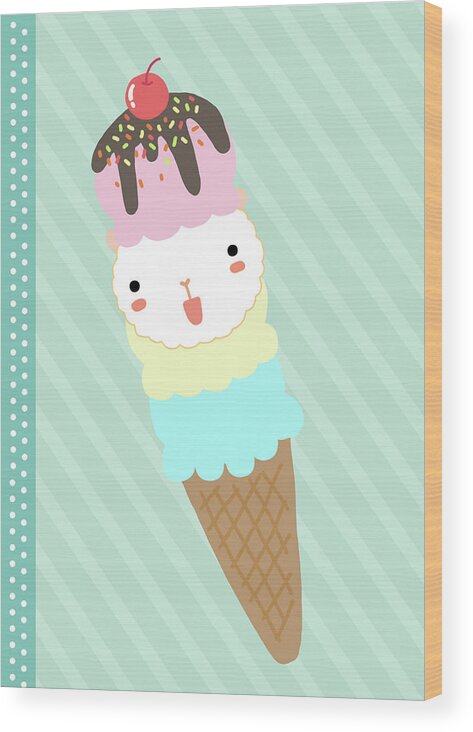 Cherry Wood Print featuring the digital art Ice Cream by Littlebirth