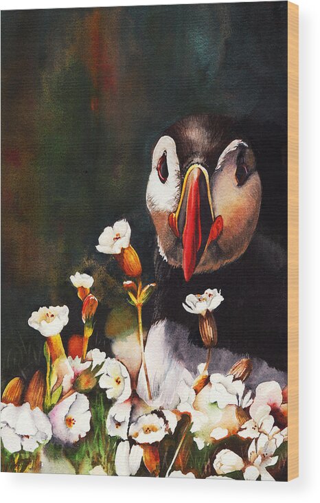 Puffin Wood Print featuring the painting In Your Face by Peter Williams