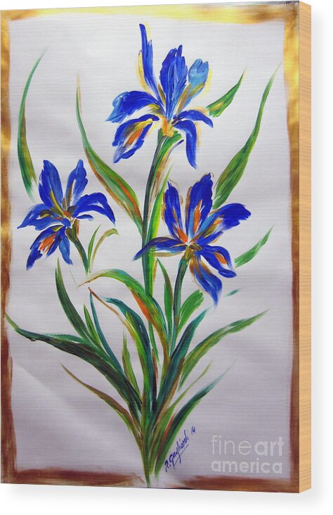 Flower Wood Print featuring the painting Irises bunch by Roberto Gagliardi