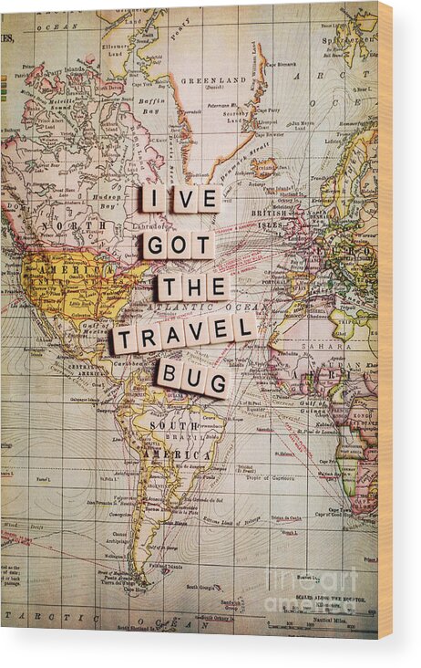 Typography Wood Print featuring the photograph I've got the travel bug by Sylvia Cook