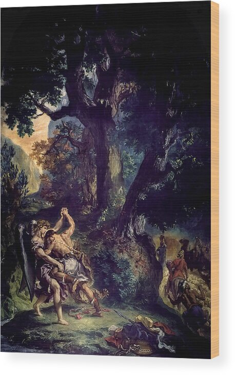 Eugene Delacroix Wood Print featuring the painting Jacob Wrestling the Angel by Eugene Delacroix