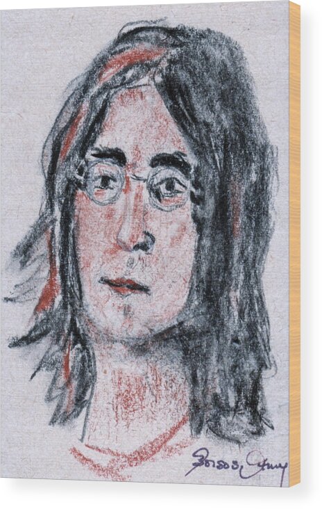 John Lennon Wood Print featuring the painting John Lennon by Anna Ruzsan