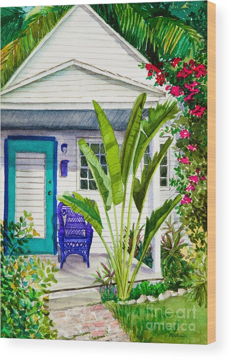Key West Cottage Wood Print featuring the painting Key West Cottage Watercolor by Michelle Constantine