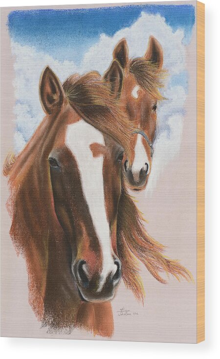 Horses Wood Print featuring the pastel King and Liberty by Sam Davis Johnson