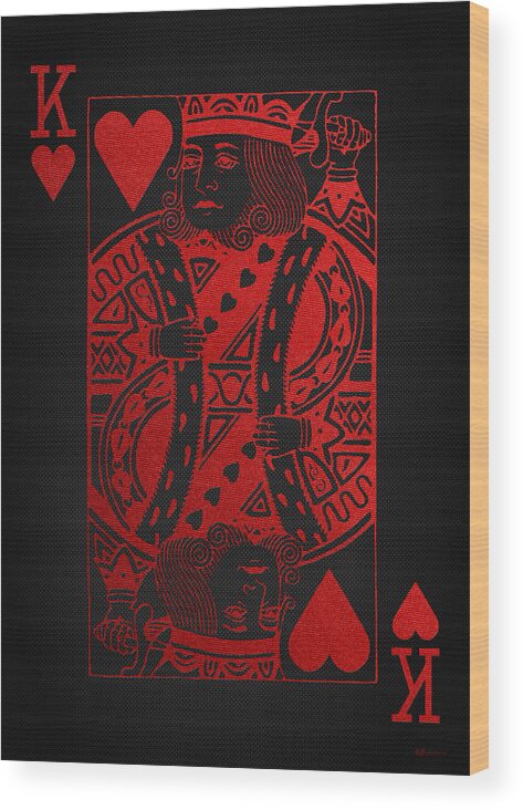 'red And Black' Collection By Serge Averbukh Wood Print featuring the digital art King of Hearts in Red on Black Canvas  by Serge Averbukh