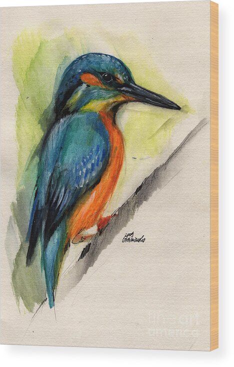 Kingfisher Wood Print featuring the painting Kingfisher by Ang El